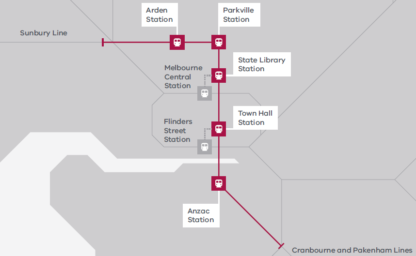 Map showing new Metro Tunnel stations