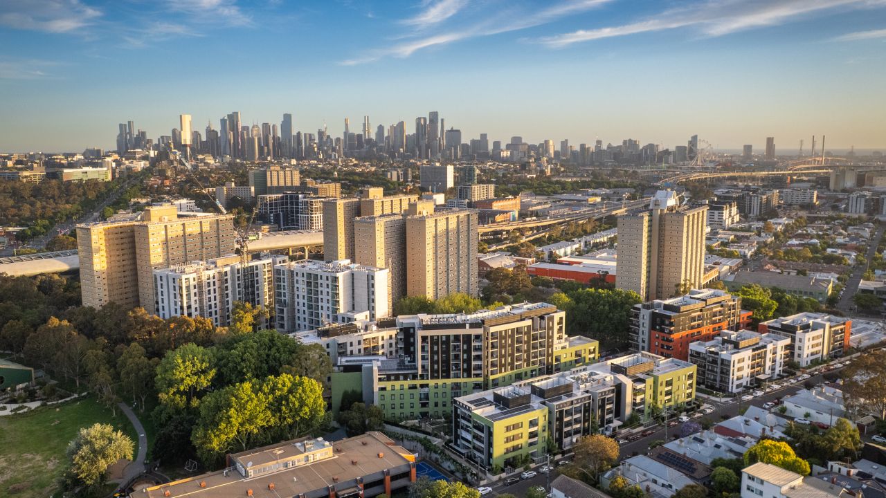 Aerial photo from Flemington towards Melbourne CBD